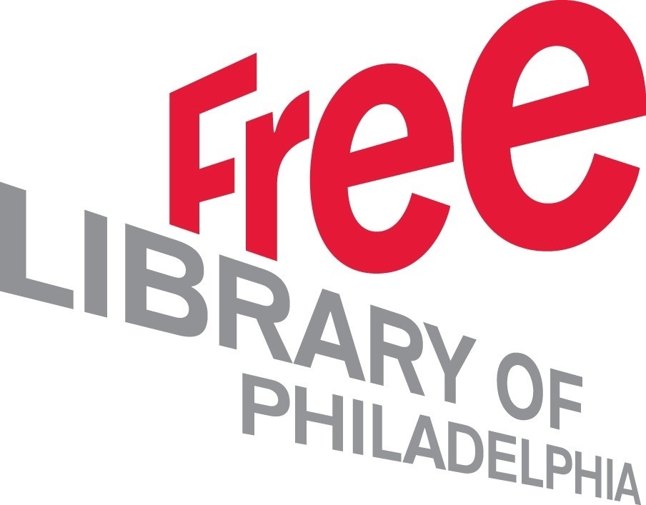 A red and white logo for the free library of philadelphia.