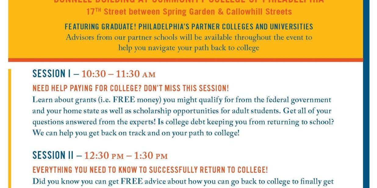 A poster for the adult college resource fair.